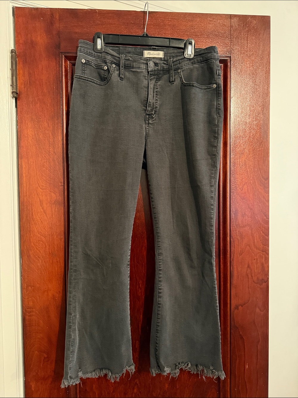 Madewell Women's Charcoal Frayed-Hem Flare Jeans